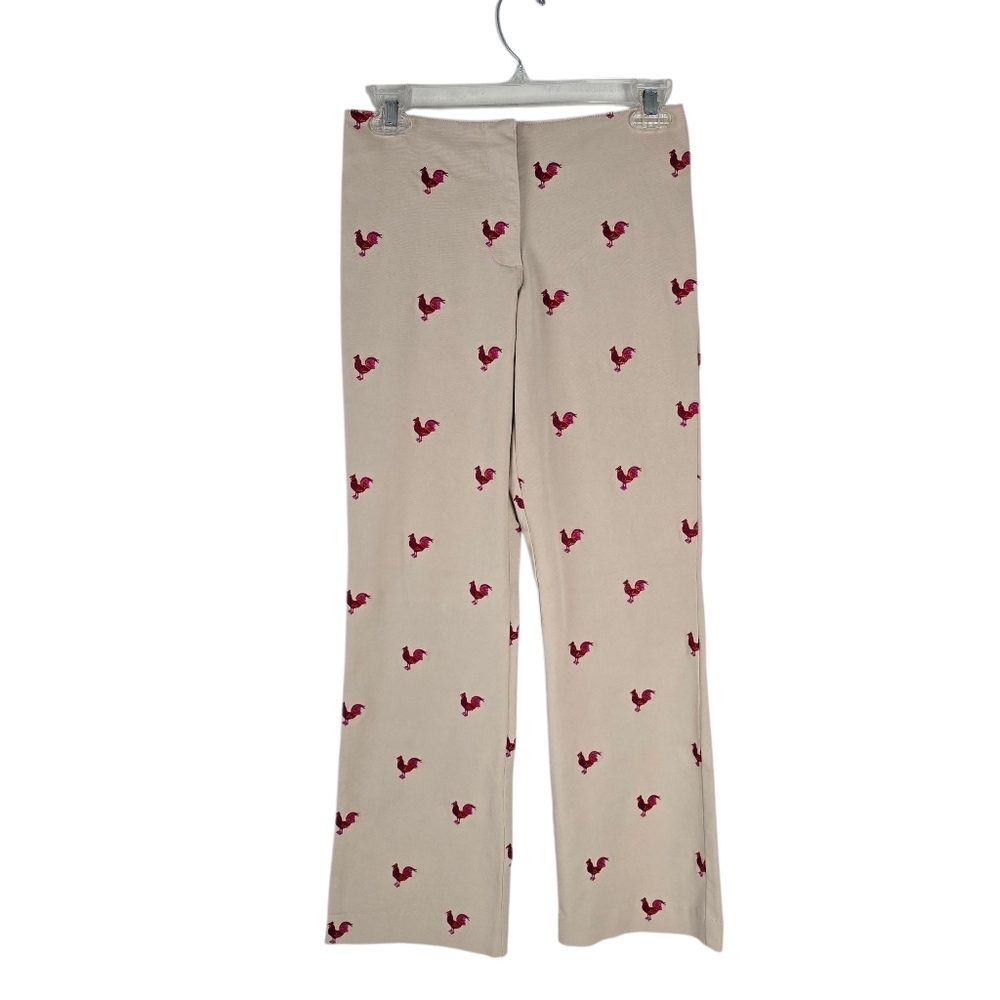 Lilly Pulitzer Vintage Rooster Embroidered Straight Leg Pants Size 0 Chicken